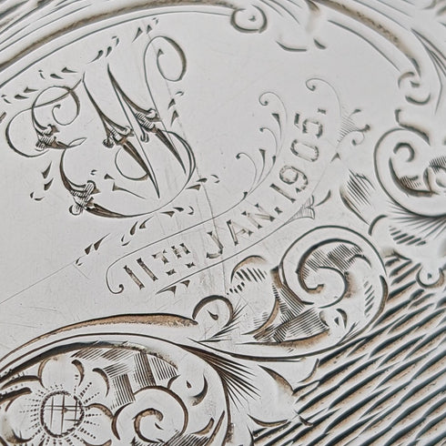 1901 年英國古董花卉雕刻純銀卡片盒,75 克,盒裝,Lines,Bunn & Mason