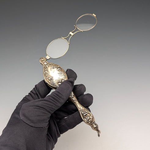 美國古董純銀鍍金細節裝飾便攜式折疊眼鏡 Ronniet