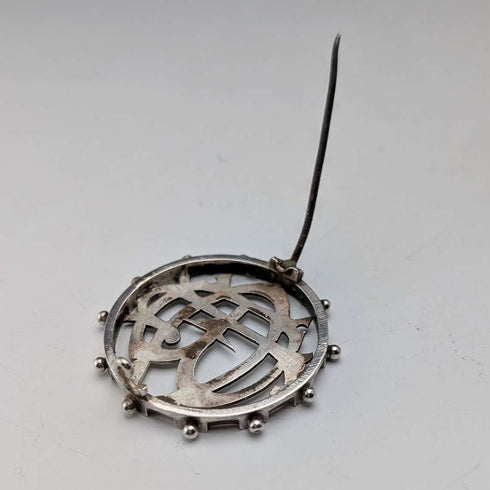 Antique sterling silver monogrammed round brooch