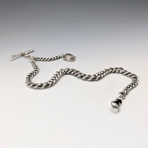 1909 年英國古董純銀阿爾伯特鍊 50 克籃子錶鍊