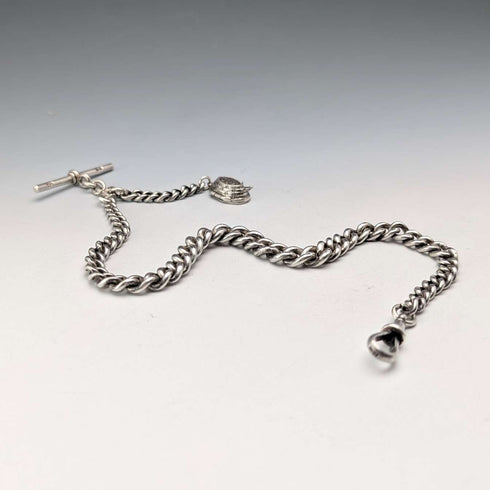 1909 British antique sterling silver Albert chain 50g basket fob