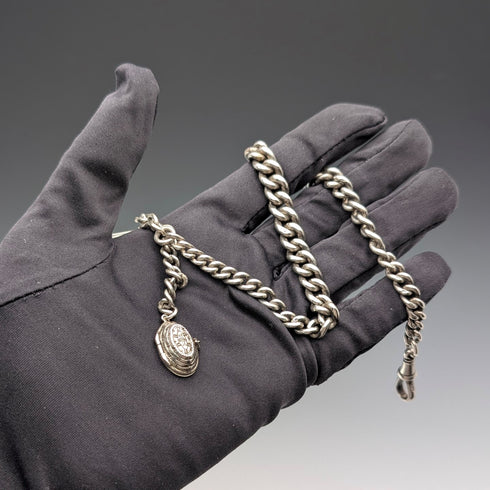 1909 年英國古董純銀阿爾伯特鍊 50 克籃子錶鍊