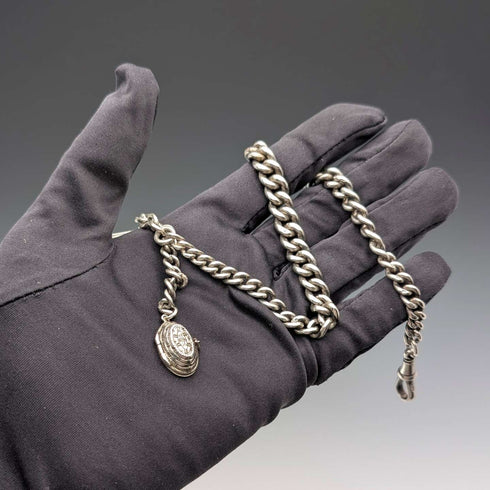 1909 British antique sterling silver Albert chain 50g basket fob