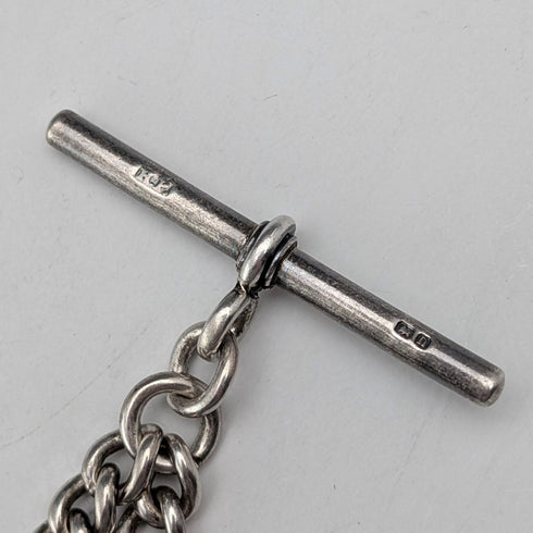 1912 British antique sterling silver Albert chain 50g hedgehog fob