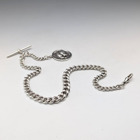 約 1900 年英國古董純銀阿爾伯特鏈 51g 馬勳章鏈