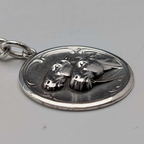Circa 1900 British antique sterling silver Albert chain 51g horse medal fob