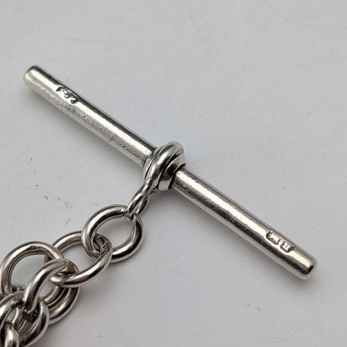 Circa 1900 British antique sterling silver Albert chain 51g horse medal fob