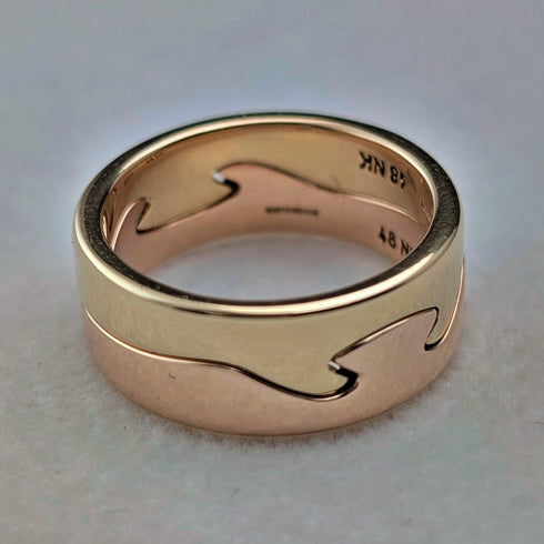 北歐 Georg Jensen 2 排融合 K18 金戒指 8.8 克(尺寸 9-10)戒指帶錶殼