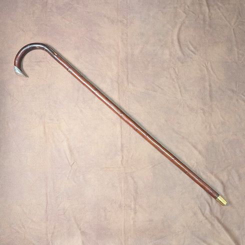 1899年英國古董棕色軸,彎曲手柄,純銀裝飾,手杖,85厘米