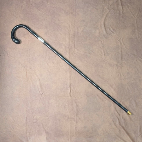 1929年 英国ヴィンテージ ブラックシャフト 曲がりハンドル 純銀装飾 ステッキ 杖 85cm