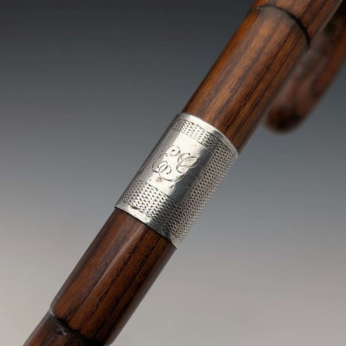 1934 年英國復古棕褐色軸彎柄純銀裝飾手杖 83 厘米