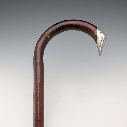 1899年英國古董棕色軸,彎曲手柄,純銀裝飾,手杖,85厘米