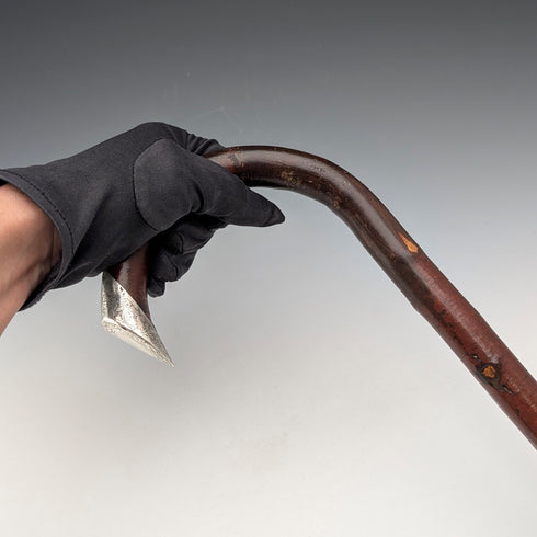 1899年英國古董棕色軸,彎曲手柄,純銀裝飾,手杖,85厘米