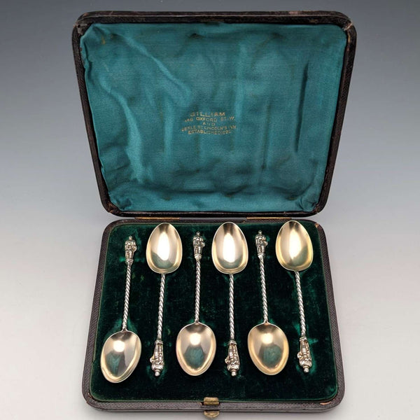 1891 年英國古董純銀使徒茶匙 6 件套,共 50 克,帶盒,George Unite