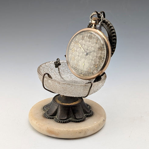 Antique Ormolu & Glass Pocket Watch Holder Accessory Tray