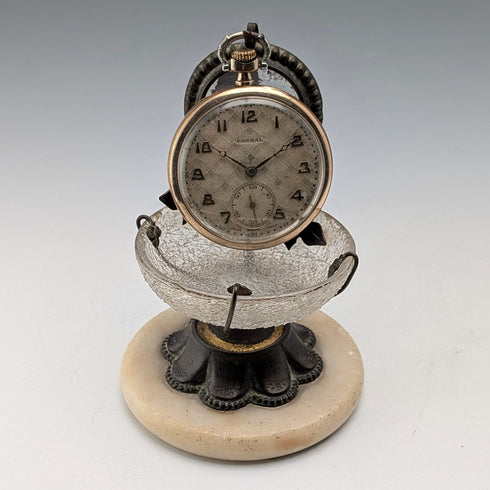 Antique Ormolu & Glass Pocket Watch Holder Accessory Tray