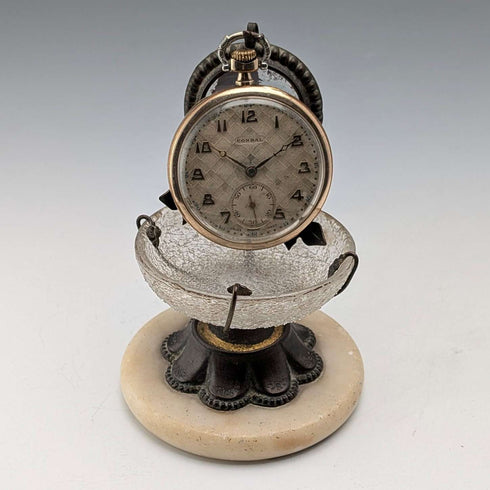 Antique Ormolu & Glass Pocket Watch Holder Accessory Tray