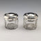 1916 British antique silver lid mini glass jar pair Jones & Crompton