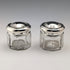 1916 British antique silver lid mini glass jar pair Jones & Crompton