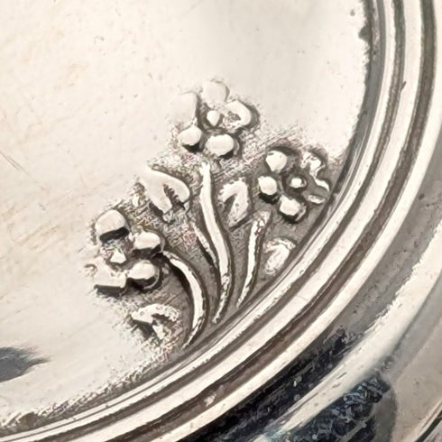 1916 British antique silver lid mini glass jar pair Jones & Crompton