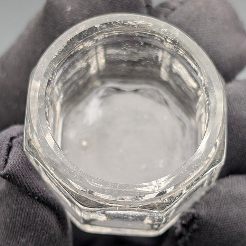 1916 British antique silver lid mini glass jar pair Jones & Crompton