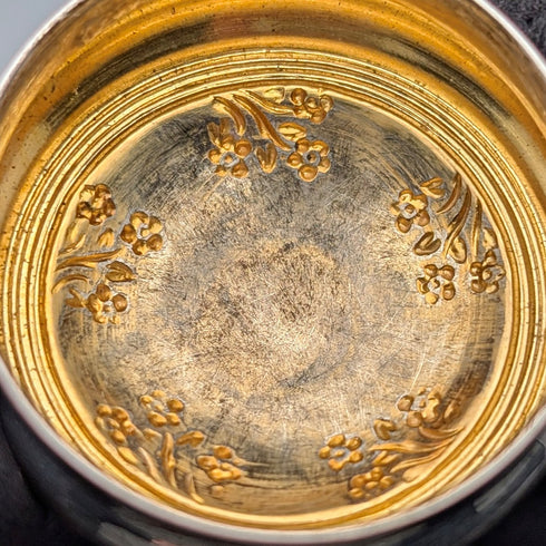 1916 British antique silver lid mini glass jar pair Jones & Crompton