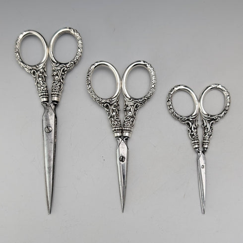 1902 古董純銀手柄縫紉剪刀 3 件套 Levi&Salaman