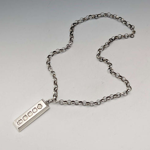 1977 British Britannia Silver Jubilee Ingot Pendant & Extra Thick Pure Silver Chain, 45.5g in total
