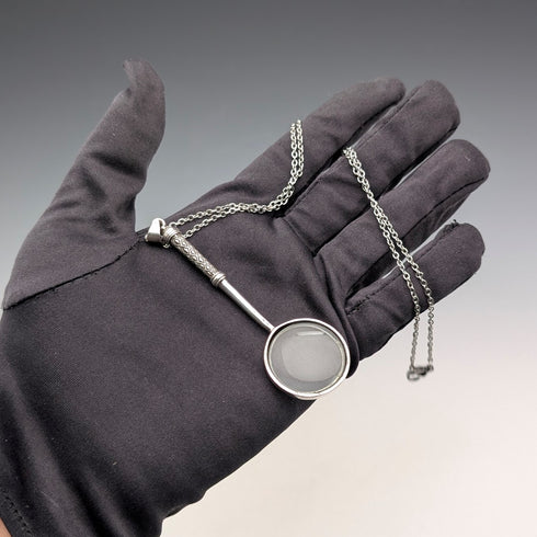 ヴィンテージ 純銀製 小型ルーペ 虫眼鏡 ペンダント ネックレスチェーン付