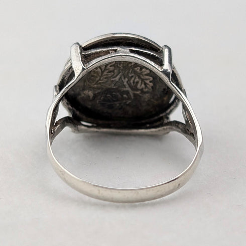 British vintage 3 pence silver coin sterling silver signet ring (size 19)