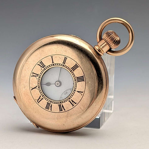 英国アンティーク ラッセル 懐中時計 金張りハーフハンターケース 動作良好