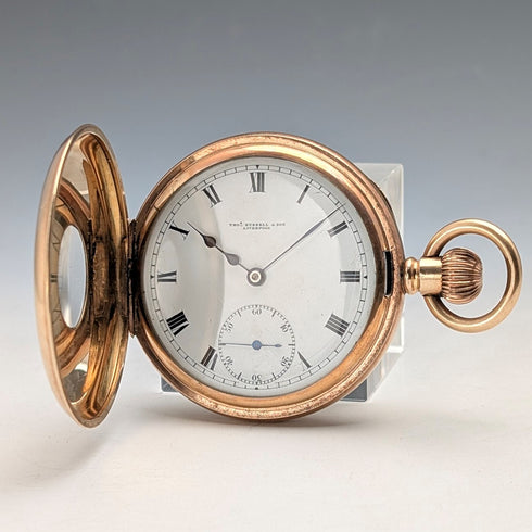 British antique Russell pocket watch, gold plated half hunter case, in good working order
