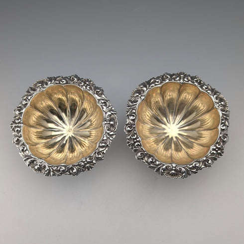 1820s British antique sterling silver salt dish pair, total weight 230g, Barnard family