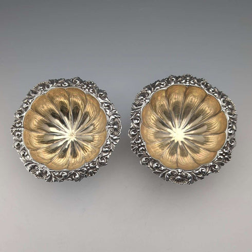1820s British antique sterling silver salt dish pair, total weight 230g, Barnard family