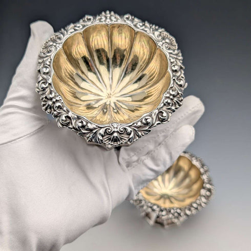 1820s British antique sterling silver salt dish pair, total weight 230g, Barnard family