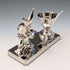 Vintage British silver plate rabbit base egg stand set, boxed, Seba