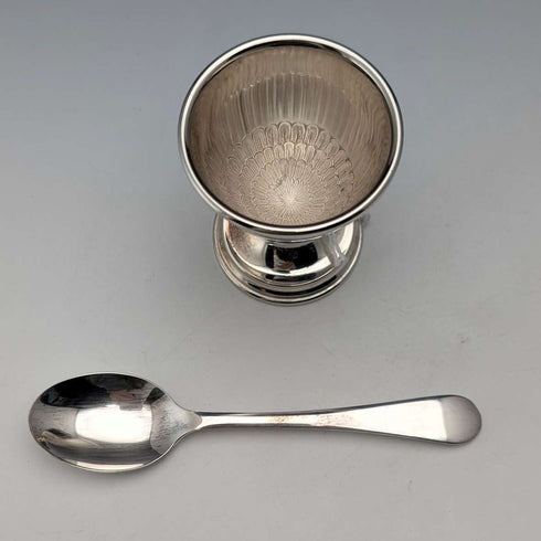 Vintage British silver plate rabbit base egg stand set, boxed, Seba