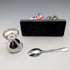 Vintage British silver plate rabbit base egg stand set, boxed, Seba