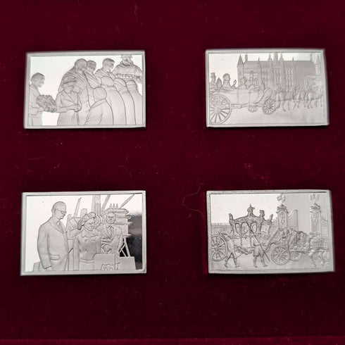 1977 British sterling silver jubilee ingot set of 25, 641g total, in wooden box, John Pinches