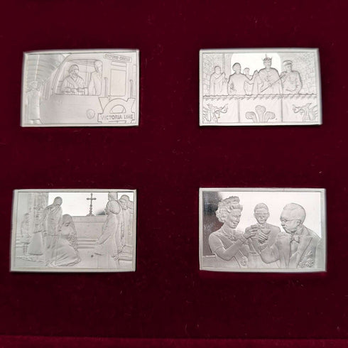 1977 British sterling silver jubilee ingot set of 25, 641g total, in wooden box, John Pinches