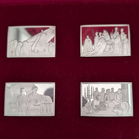 1977 British sterling silver jubilee ingot set of 25, 641g total, in wooden box, John Pinches
