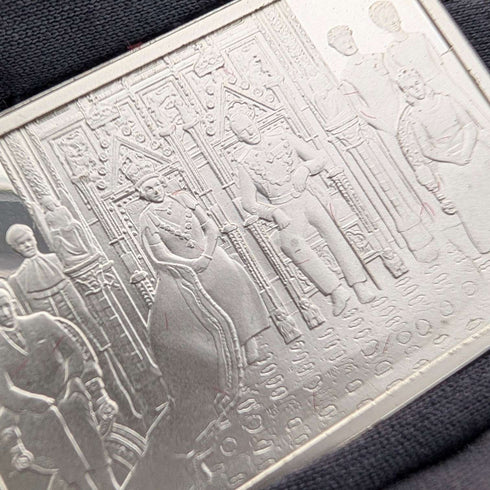 1977 British sterling silver jubilee ingot set of 25, 641g total, in wooden box, John Pinches