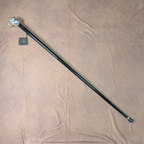 【新品】イタリア製 純銀製フロッグハンドル ブラックシャフト ステッキ 杖 92cm