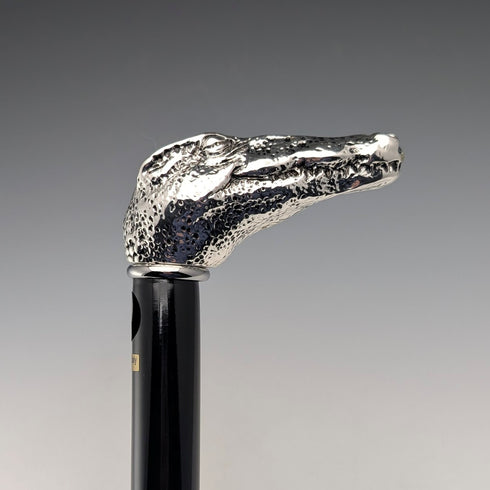 【新品】イタリア製 純銀製クロコダイルヘッドハンドル シャフト ステッキ 杖 89cm