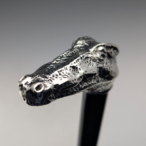 【新品】イタリア製 純銀製クロコダイルヘッドハンドル シャフト ステッキ 杖 89cm