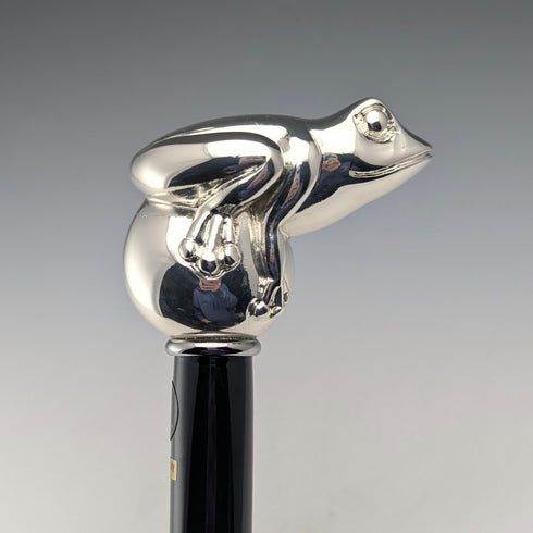 【新品】イタリア製 純銀製フロッグハンドル ブラックシャフト ステッキ 杖 92cm