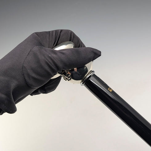 【新品】イタリア製 純銀製フロッグハンドル ブラックシャフト ステッキ 杖 92cm