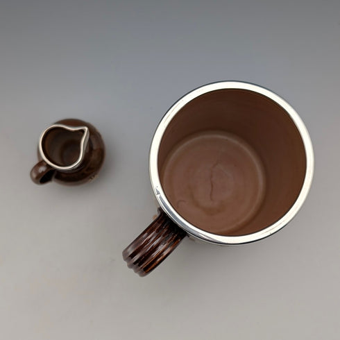 1900年頃 英国アンティーク 純銀装飾 陶器製マグカップ&ミニクリームジャグ Mappin&Webb