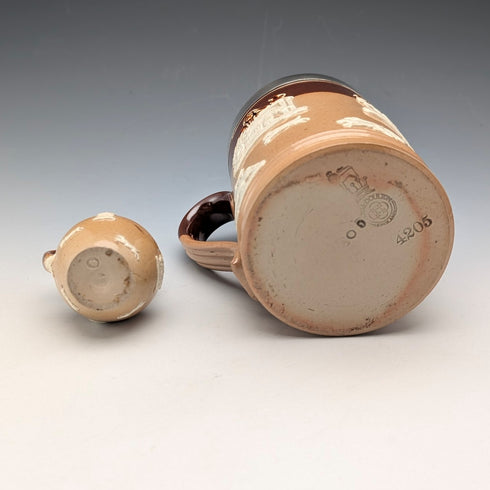 1900年頃 英国アンティーク 純銀装飾 陶器製マグカップ&ミニクリームジャグ Mappin&Webb