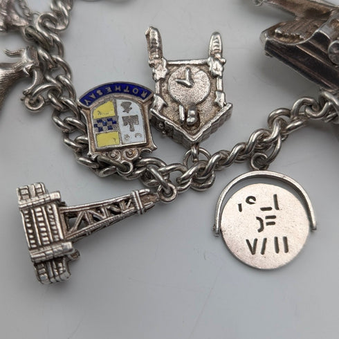 英国ヴィンテージ 純銀製 チャームブレスレット 48g 南京錠型留め金